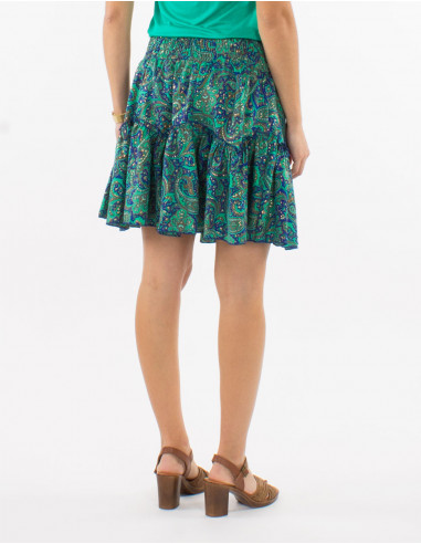 Jupe courte polyester sari imprimé doré paisley