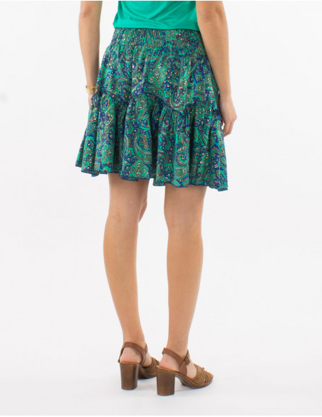 Jupe courte polyester sari imprimé doré paisley