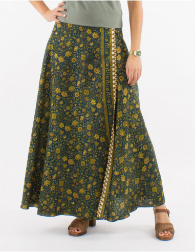 Long polyester printed wrap-around skirt (no lining)