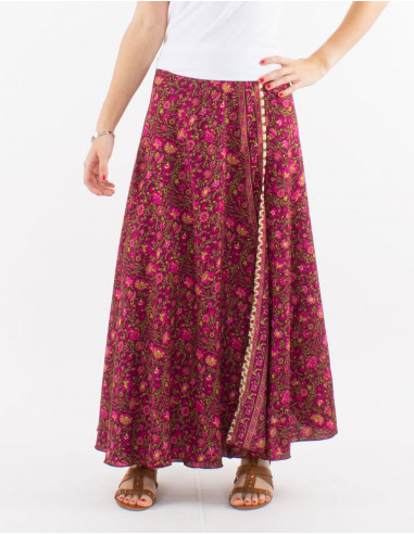 Long polyester printed wrap-around skirt (no lining)