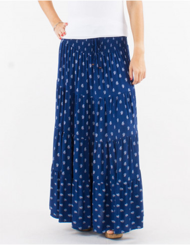 Jupe longue viscose ceinture smockée imprimé bali