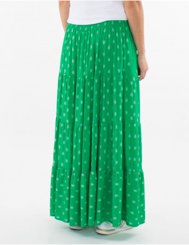 Jupe longue viscose ceinture smockée imprimé bali