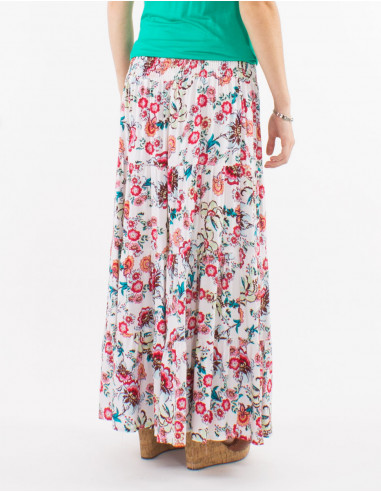 Jupe longue viscose ceinture smockée imprimé bohémian
