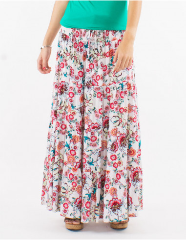 Jupe longue viscose ceinture smockée imprimé bohémian