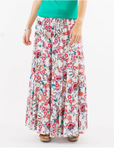 Jupe longue viscose ceinture smockée imprimé bohémian
