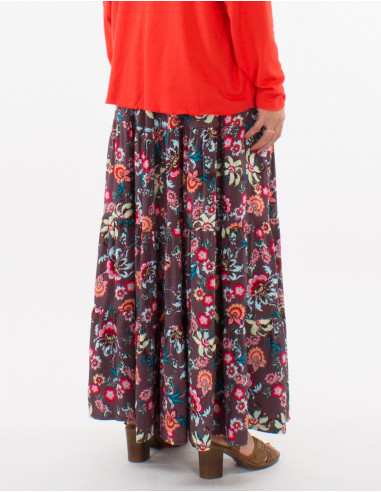 Jupe longue viscose ceinture smockée imprimé bohémian