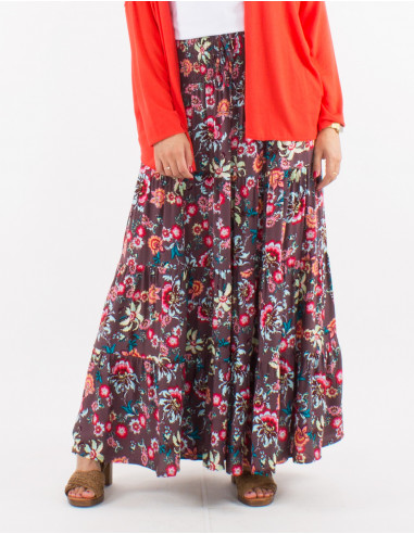 Jupe longue viscose ceinture smockée imprimé bohémian