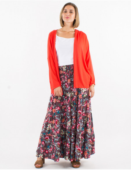 Jupe longue viscose ceinture smockée imprimé bohémian