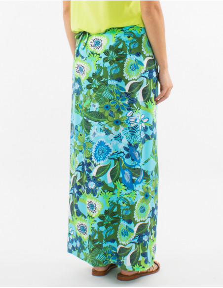 Jupe longue viscose portefeuille imprimé sixties