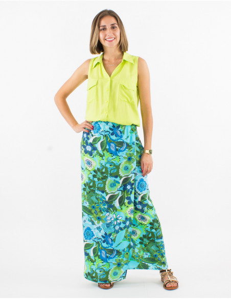 Jupe longue viscose portefeuille imprimé sixties