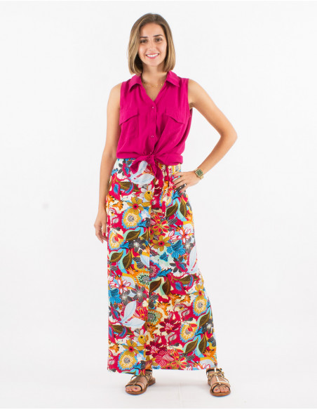 Jupe longue viscose portefeuille imprimé sixties