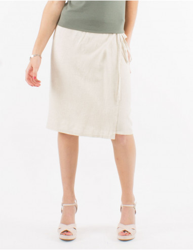 Mid-length 54% linen 46% viscose wrap-around skirt