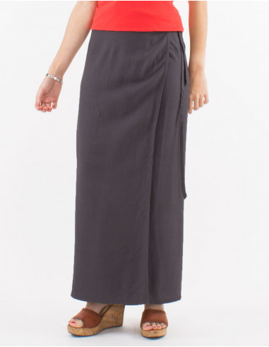 Long 54% linen 46% viscose wrap-around skirt