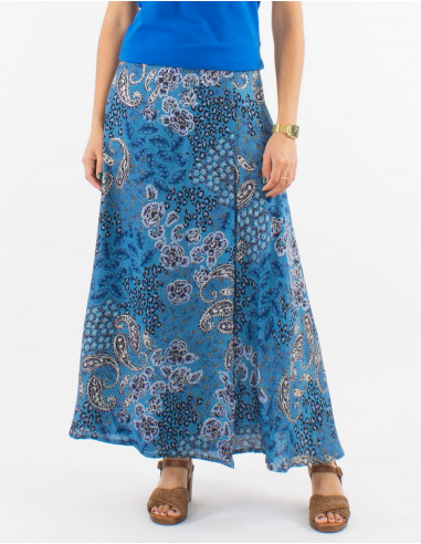 Long polyester wrap-around skirt with silver pansy