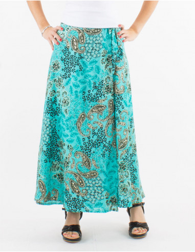 Long polyester wrap-around skirt with silver pansy