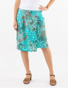 Jupe courte polyester portefeuille imprimé pansy argenté