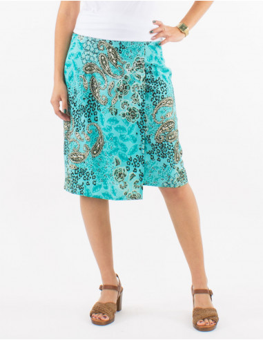 Short polyester wrap-around skirt with silver pansy