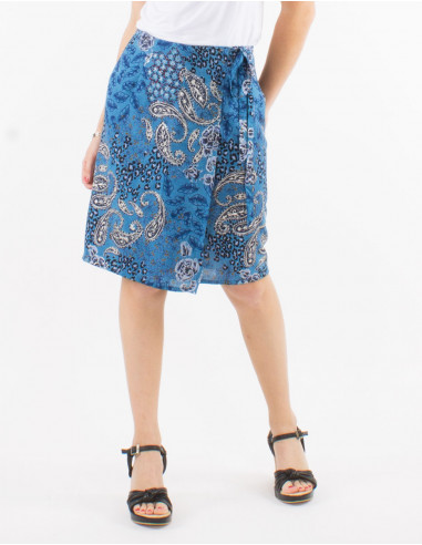 Short polyester wrap-around skirt with silver pansy