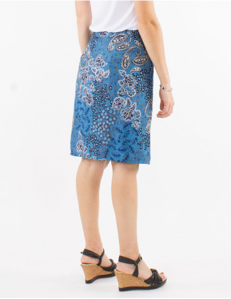 Jupe courte polyester portefeuille imprimé pansy argenté