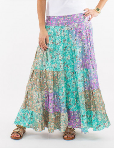 Silver print polyester long skirt