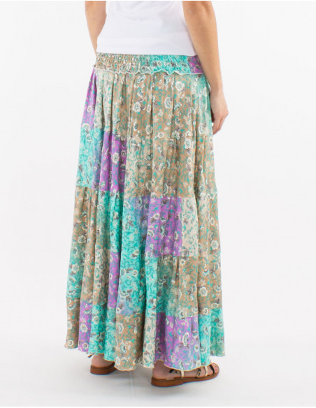 Jupe longue polyester imprimé argenté