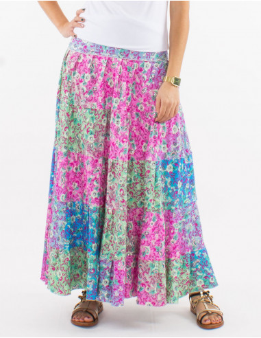 Silver print polyester long skirt