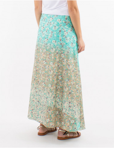 Jupe longue polyester portefeuille imprimé argenté