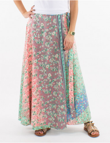 Jupe longue polyester portefeuille imprimé argenté