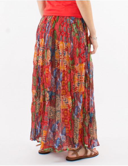 Jupe voile de coton froissée imprimé ethnique