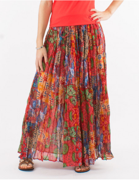 Jupe voile de coton froissée imprimé ethnique