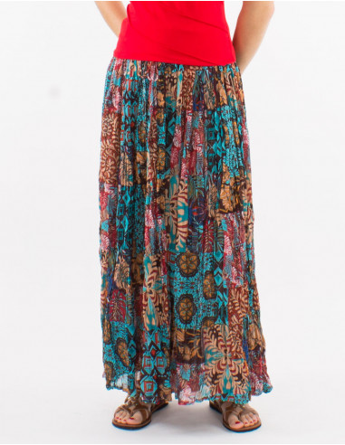 Jupe voile de coton froissée imprimé ethnique