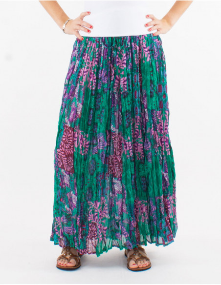 Jupe voile de coton froissée imprimé ethnique
