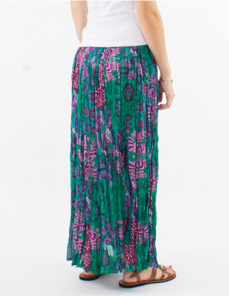 Jupe voile de coton froissée imprimé ethnique