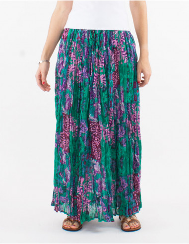 Jupe voile de coton froissée imprimé ethnique