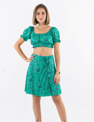 Jupe courte polyester portefeuille imprimé argenté