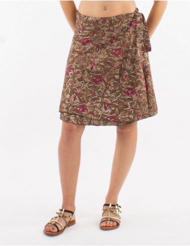Jupe courte polyester portefeuille imprimé argenté
