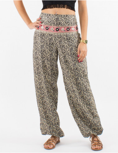 Polyester sari 2 pockets pants with silver print