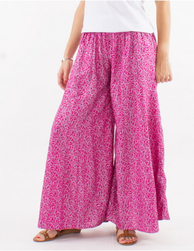 Large polyester sari pants with silver print