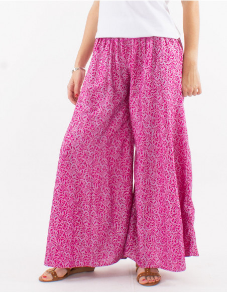 Large polyester sari pants with silver print
