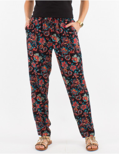 Viscose pants with paradise print