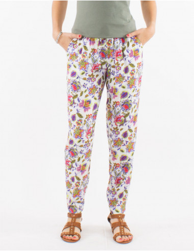 Viscose pants with paradise print