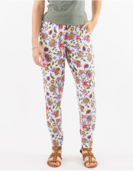 Viscose pants with paradise print