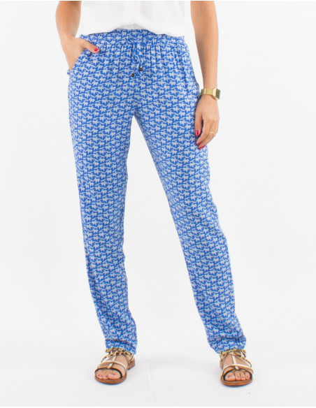 Pantalon viscose ceinture élastique imprimé arabesque