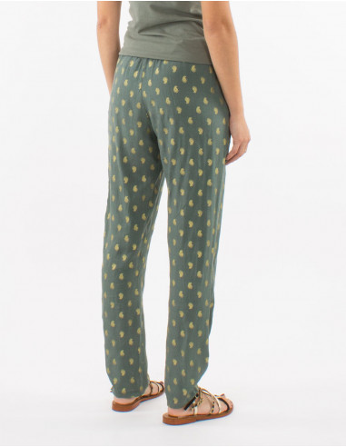 Viscose elastic belt pants with golden bali print