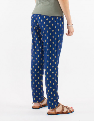 Viscose elastic belt pants with golden bali print