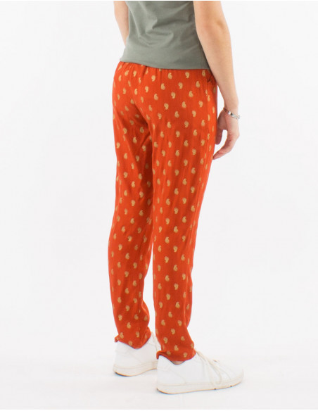 Viscose elastic belt pants with golden bali print