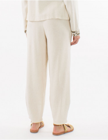 70% viscose 30% linen elastic belt pants