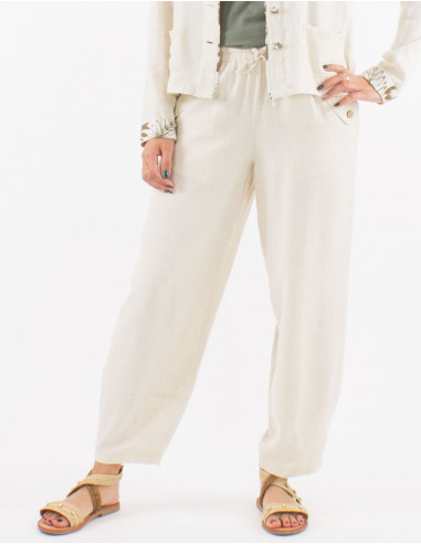70% viscose 30% linen elastic belt pants