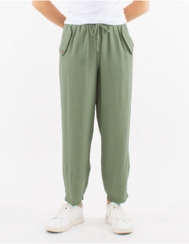 70% viscose 30% linen elastic belt pants