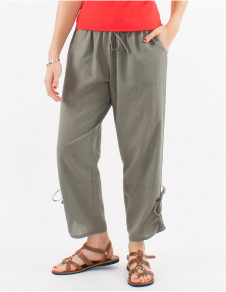 91% cotton 9% linen plain pants